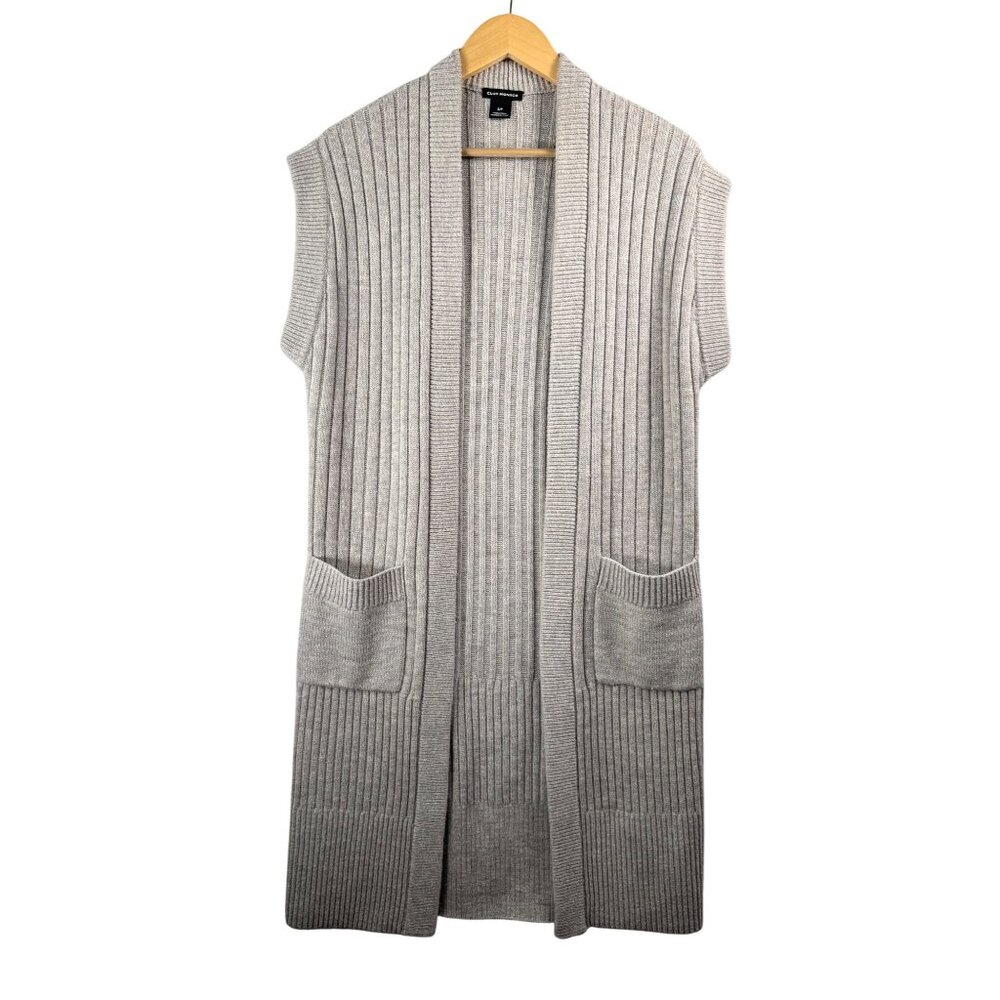 Club Monaco merino‎ wool blend lagen tunic length knit cardigan vest grey sz S/P